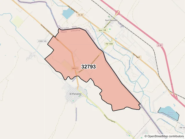 Mapa del código postal 32793, Praxedis G. Guerrero, Chihuahua