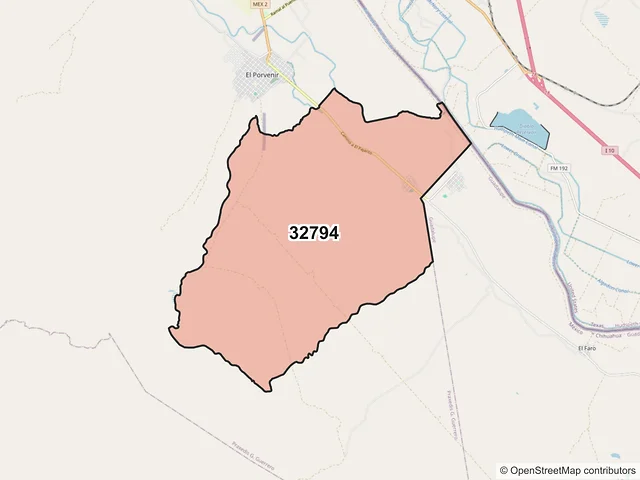 Mapa del código postal 32794, Praxedis G. Guerrero, Chihuahua