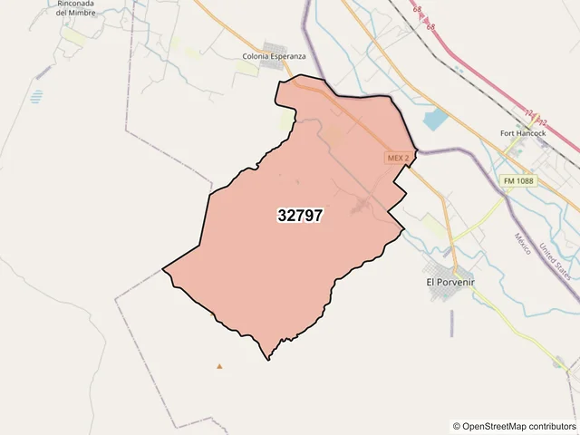 Mapa del código postal 32797, Praxedis G. Guerrero, Chihuahua