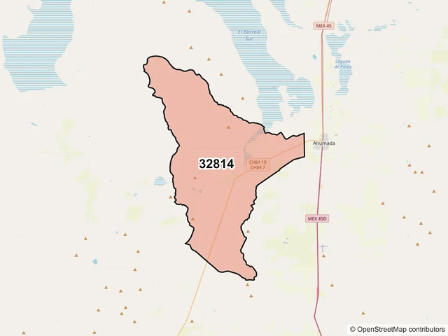 Mapa del código postal 32814, Ahumada, Chihuahua