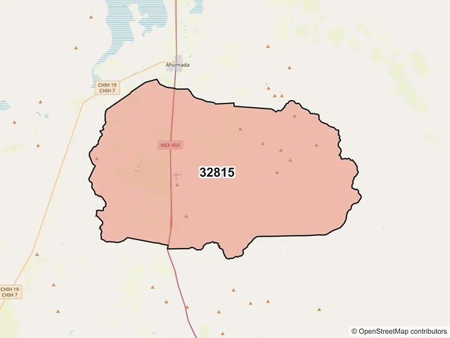 Mapa del código postal 32815, Ahumada, Chihuahua