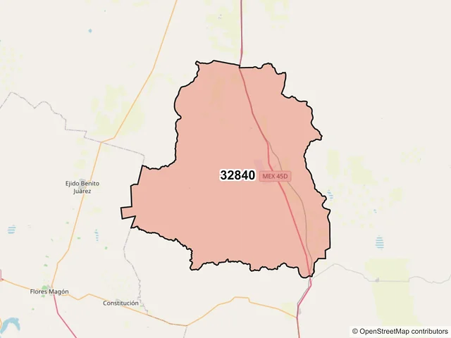 Mapa del código postal 32840, Ahumada, Chihuahua