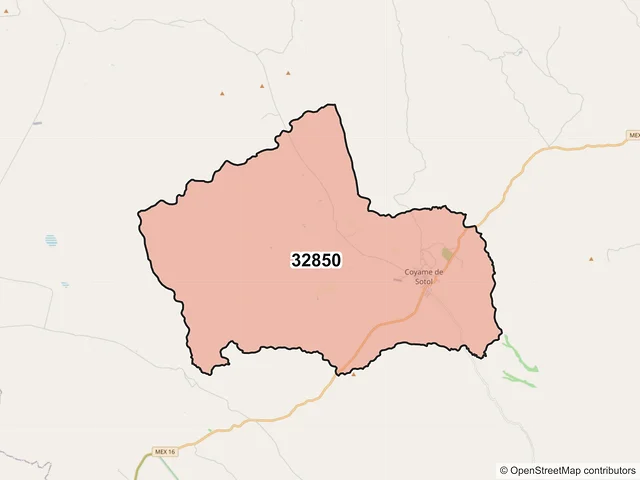 Mapa del código postal 32850, Coyame del Sotol, Chihuahua