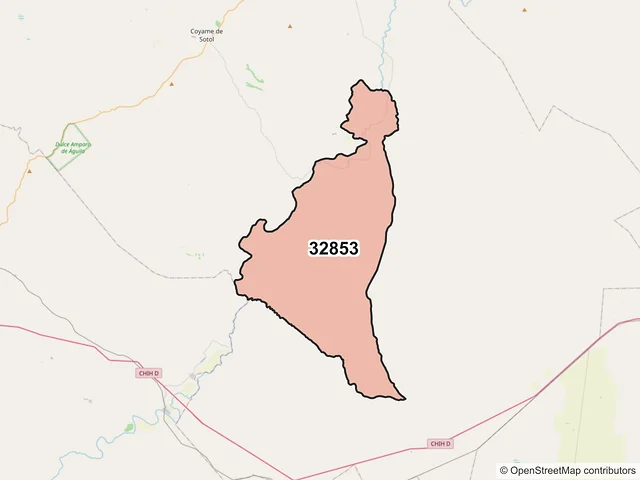 Mapa del código postal 32853, Coyame del Sotol, Chihuahua
