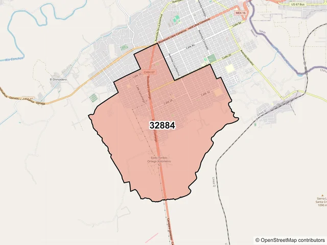 Mapa del código postal 32884, Ojinaga, Chihuahua