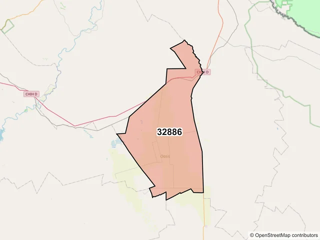 Mapa del código postal 32886, Ojinaga, Chihuahua