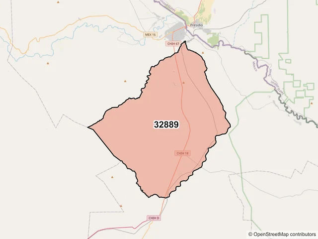 Mapa del código postal 32889, Ojinaga, Chihuahua