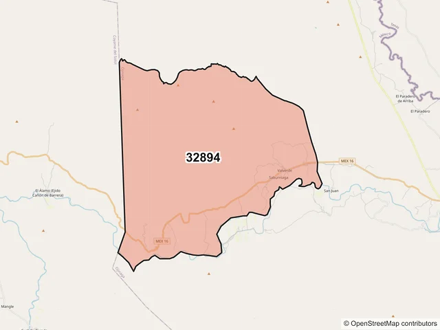 Mapa del código postal 32894, Ojinaga, Chihuahua