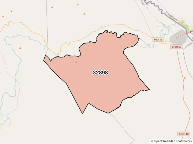 Mapa del código postal 32898, Ojinaga, Chihuahua