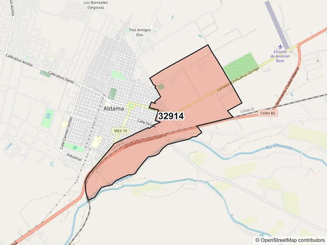 Mapa del código postal 32914, Aldama, Chihuahua