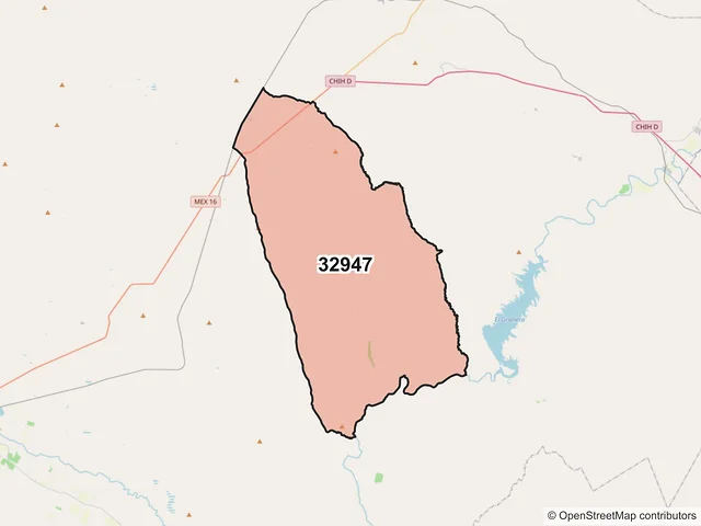 Mapa del código postal 32947, Aldama, Chihuahua