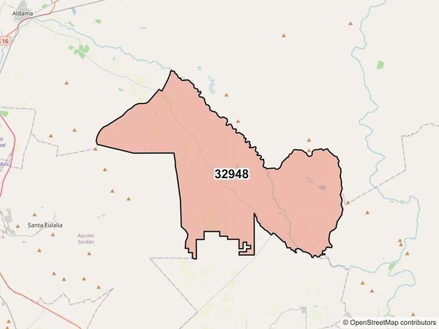 Mapa del código postal 32948, Aldama, Chihuahua