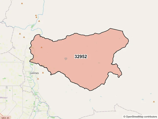 Mapa del código postal 32952, Julimes, Chihuahua