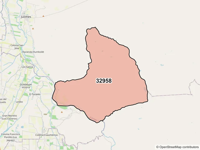 Mapa del código postal 32958, Julimes, Chihuahua