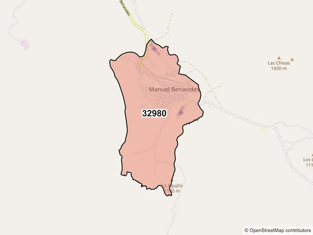 Mapa del código postal 32980, Manuel Benavides, Chihuahua