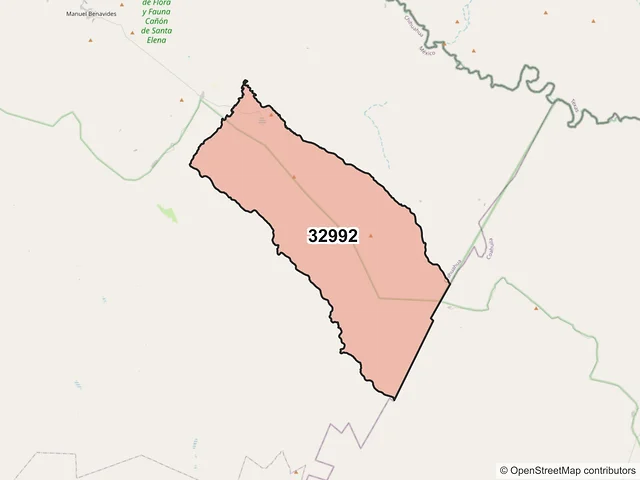Mapa del código postal 32992, Manuel Benavides, Chihuahua
