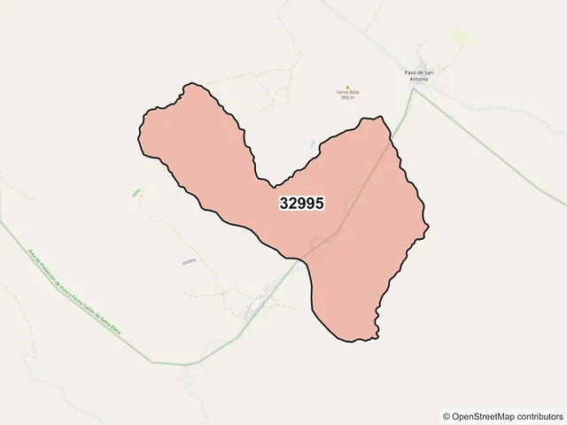 Mapa del código postal 32995, Manuel Benavides, Chihuahua