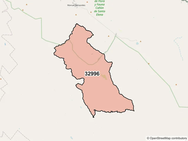 Mapa del código postal 32996, Manuel Benavides, Chihuahua