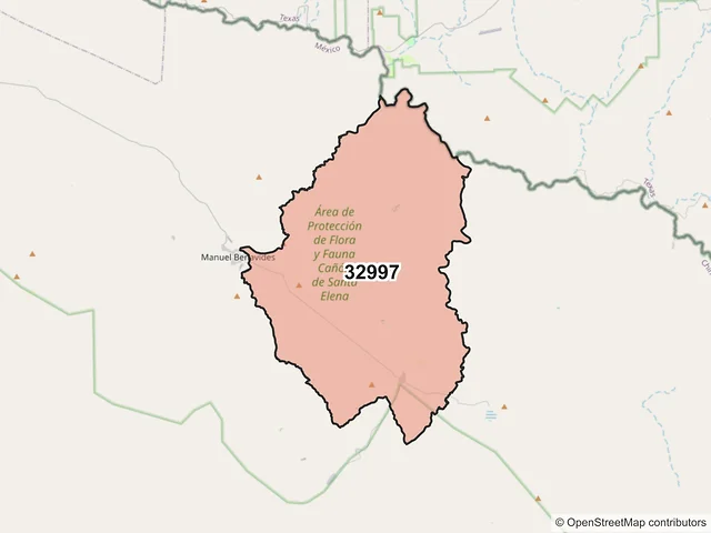 Mapa del código postal 32997, Manuel Benavides, Chihuahua