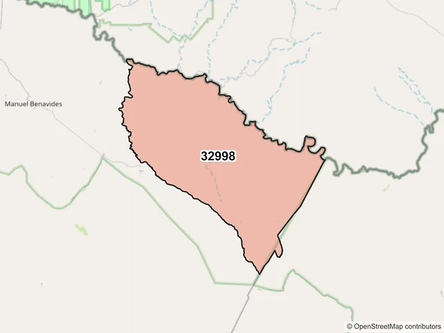 Mapa del código postal 32998, Manuel Benavides, Chihuahua