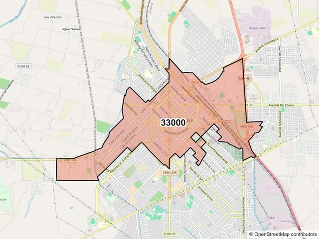 Mapa del código postal 33000, Delicias, Chihuahua