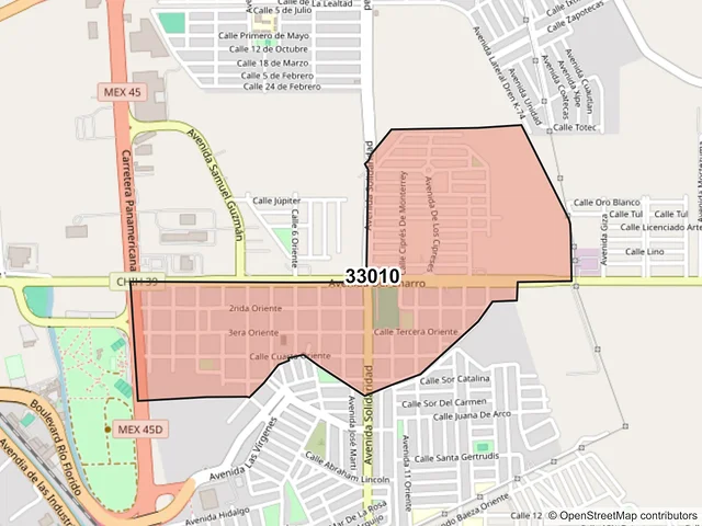 Mapa del código postal 33010, Delicias, Chihuahua