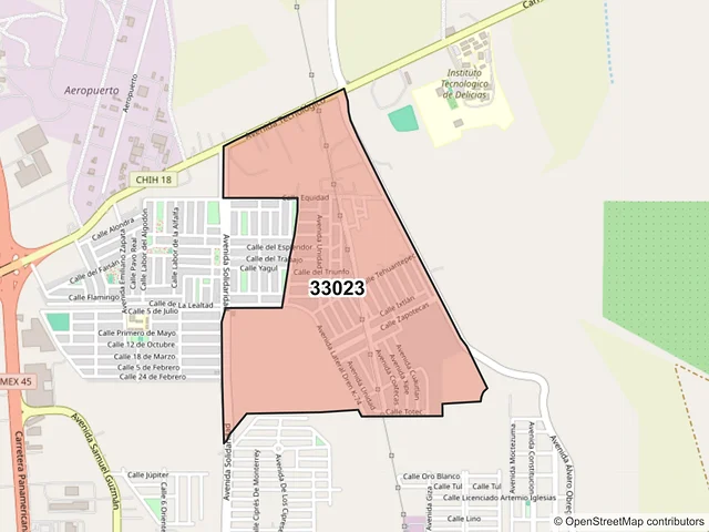 Mapa del código postal 33023, Delicias, Chihuahua