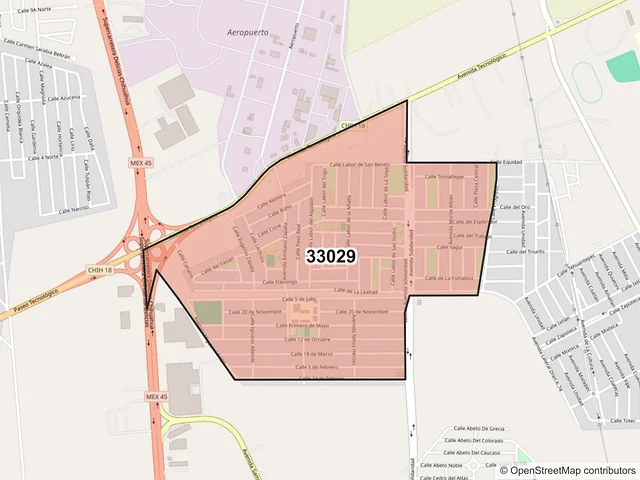 Mapa del código postal 33029, Delicias, Chihuahua