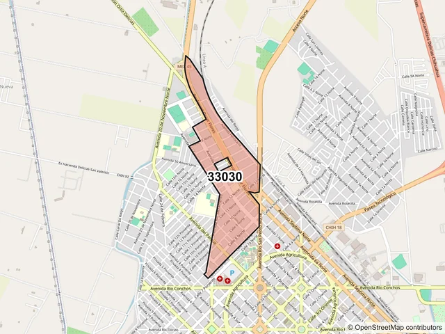Mapa del código postal 33030, Delicias, Chihuahua