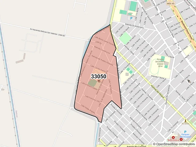 Mapa del código postal 33050, Delicias, Chihuahua