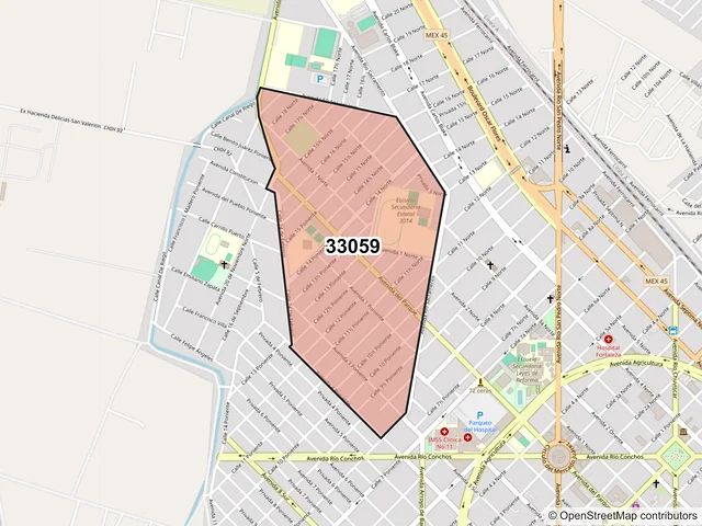 Mapa del código postal 33059, Delicias, Chihuahua