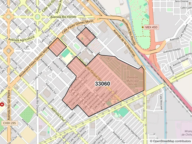 Mapa del código postal 33060, Delicias, Chihuahua