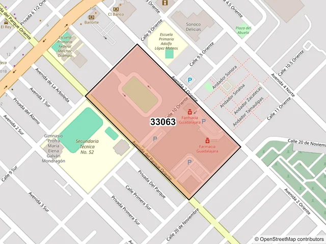 Mapa del código postal 33063, Delicias, Chihuahua