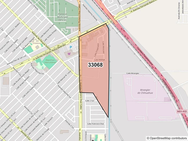 Mapa del código postal 33068, Delicias, Chihuahua