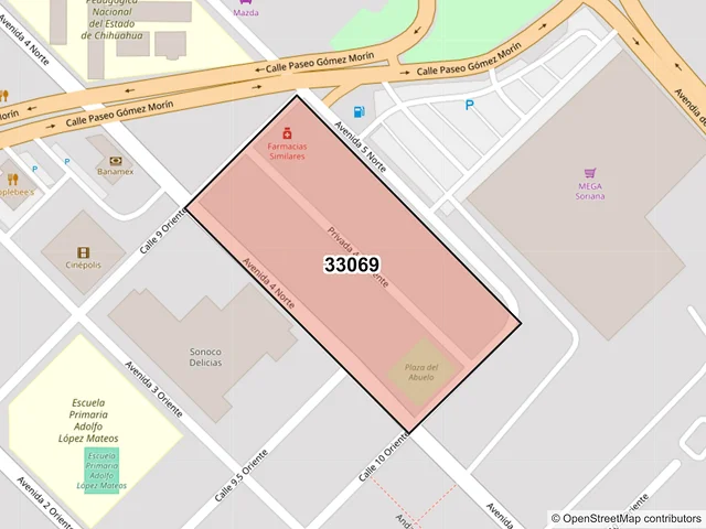 Mapa del código postal 33069, Delicias, Chihuahua