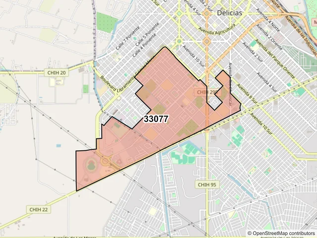 Mapa del código postal 33077, Delicias, Chihuahua