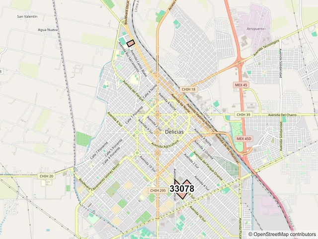 Mapa del código postal 33078, Delicias, Chihuahua