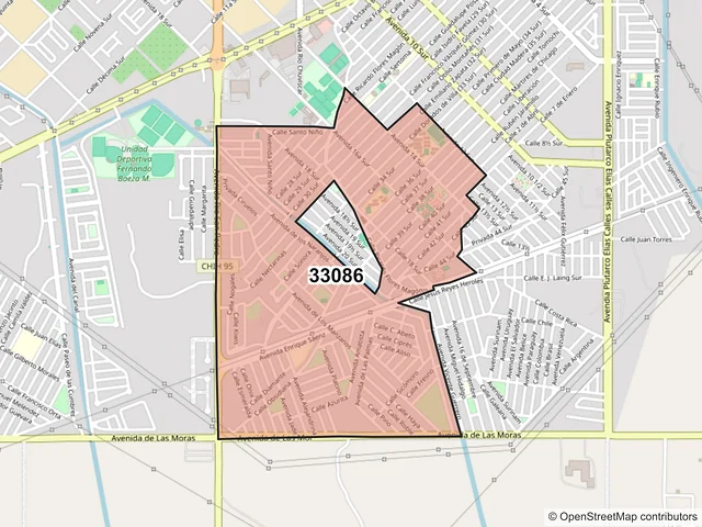 Mapa del código postal 33086, Delicias, Chihuahua