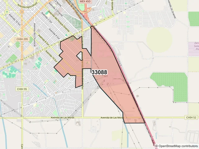 Mapa del código postal 33088, Delicias, Chihuahua