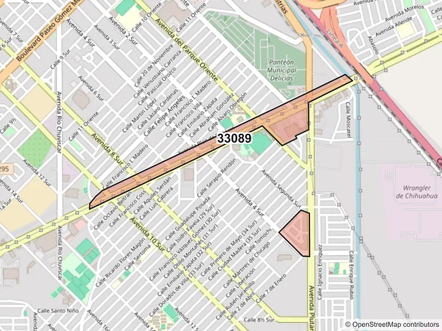 Mapa del código postal 33089, Delicias, Chihuahua