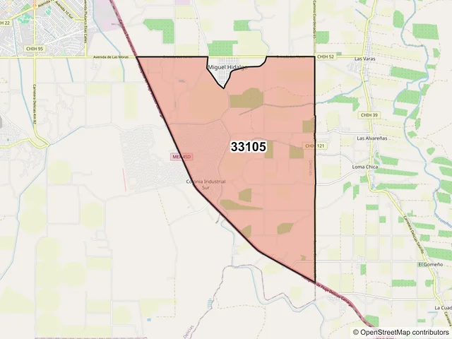 Mapa del código postal 33105, Delicias, Chihuahua