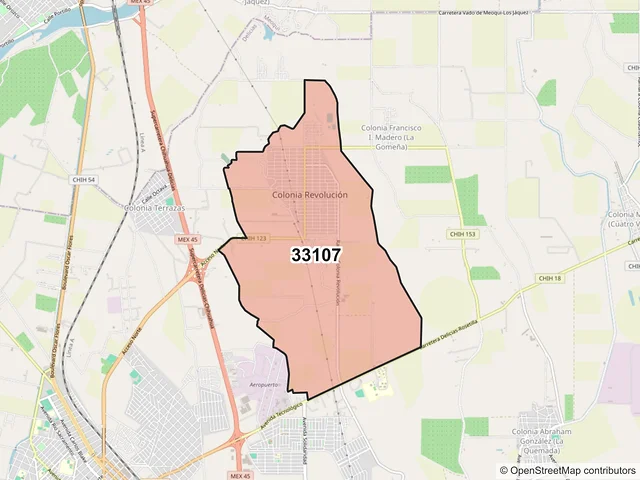 Mapa del código postal 33107, Delicias, Chihuahua