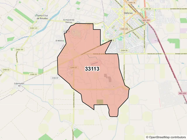 Mapa del código postal 33113, Delicias, Chihuahua