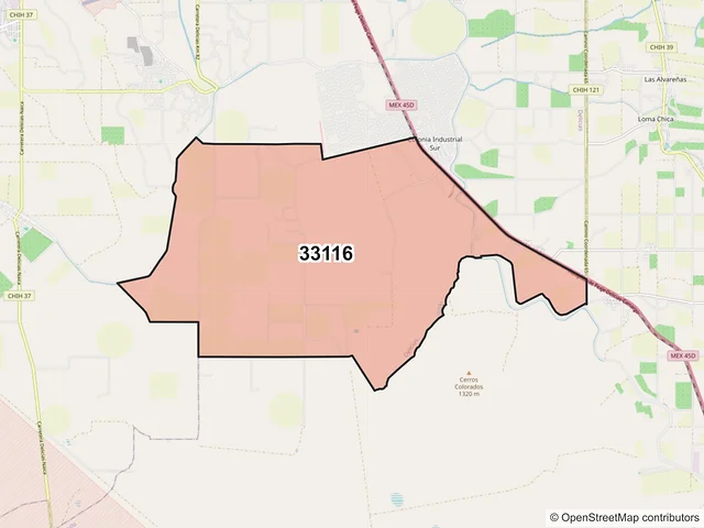 Mapa del código postal 33116, Delicias, Chihuahua