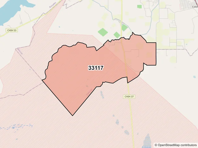 Mapa del código postal 33117, Delicias, Chihuahua