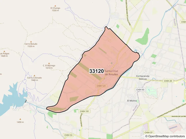 Mapa del código postal 33120, Rosales, Chihuahua