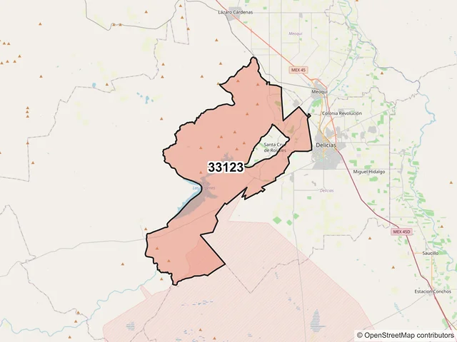 Mapa del código postal 33123, Rosales, Chihuahua