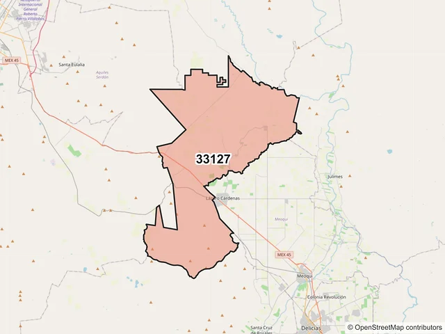 Mapa del código postal 33127, Rosales, Chihuahua