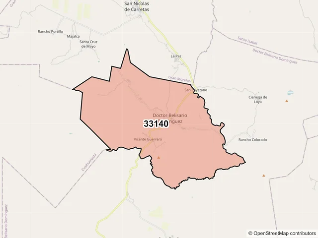 Mapa del código postal 33140, Dr. Belisario Domínguez, Chihuahua