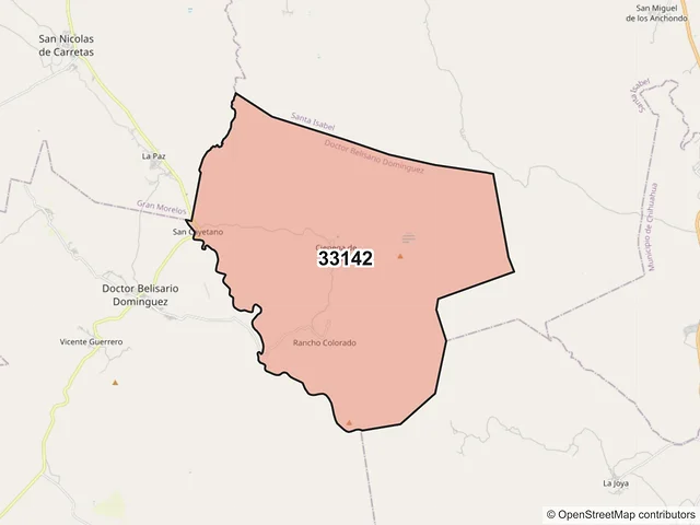 Mapa del código postal 33142, Dr. Belisario Domínguez, Chihuahua